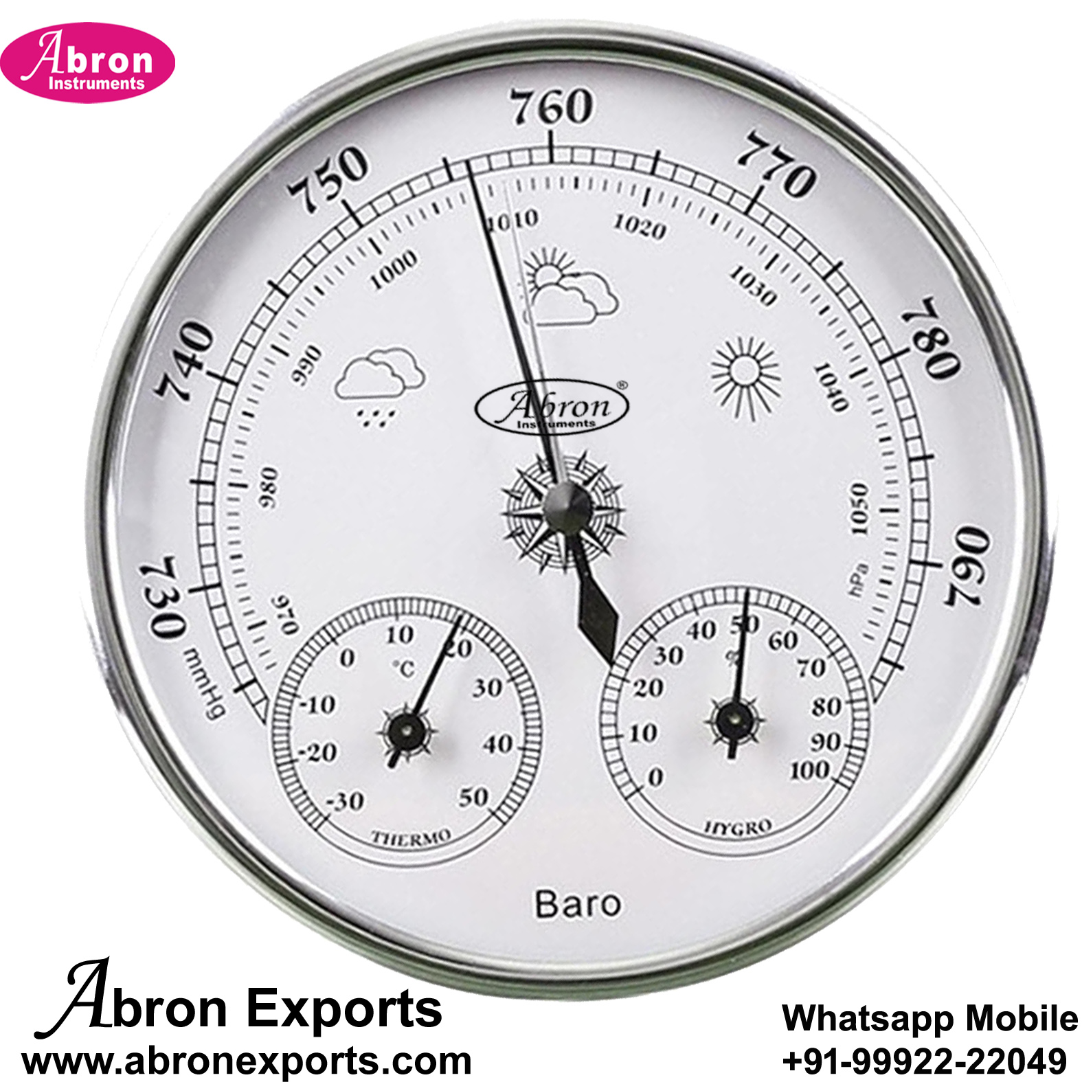 Barometer Dial Analogue 5Inch 128mm Scale 730-800mm of Mercury With Thermometer -10 to 50C Humidity 0-100 Rh Abron AM-102A5 